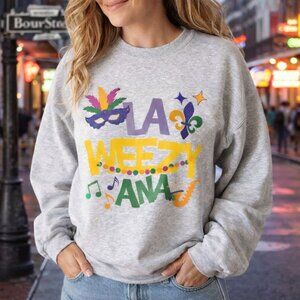 La Weezy Ana Mardi Gras Sweatshirt Size L By 87th Ave Colorful Festive Graphics